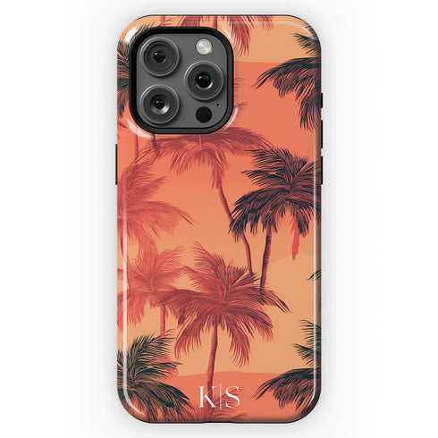 Custom Initials Tropical Blush Palm Trees iPhone Case